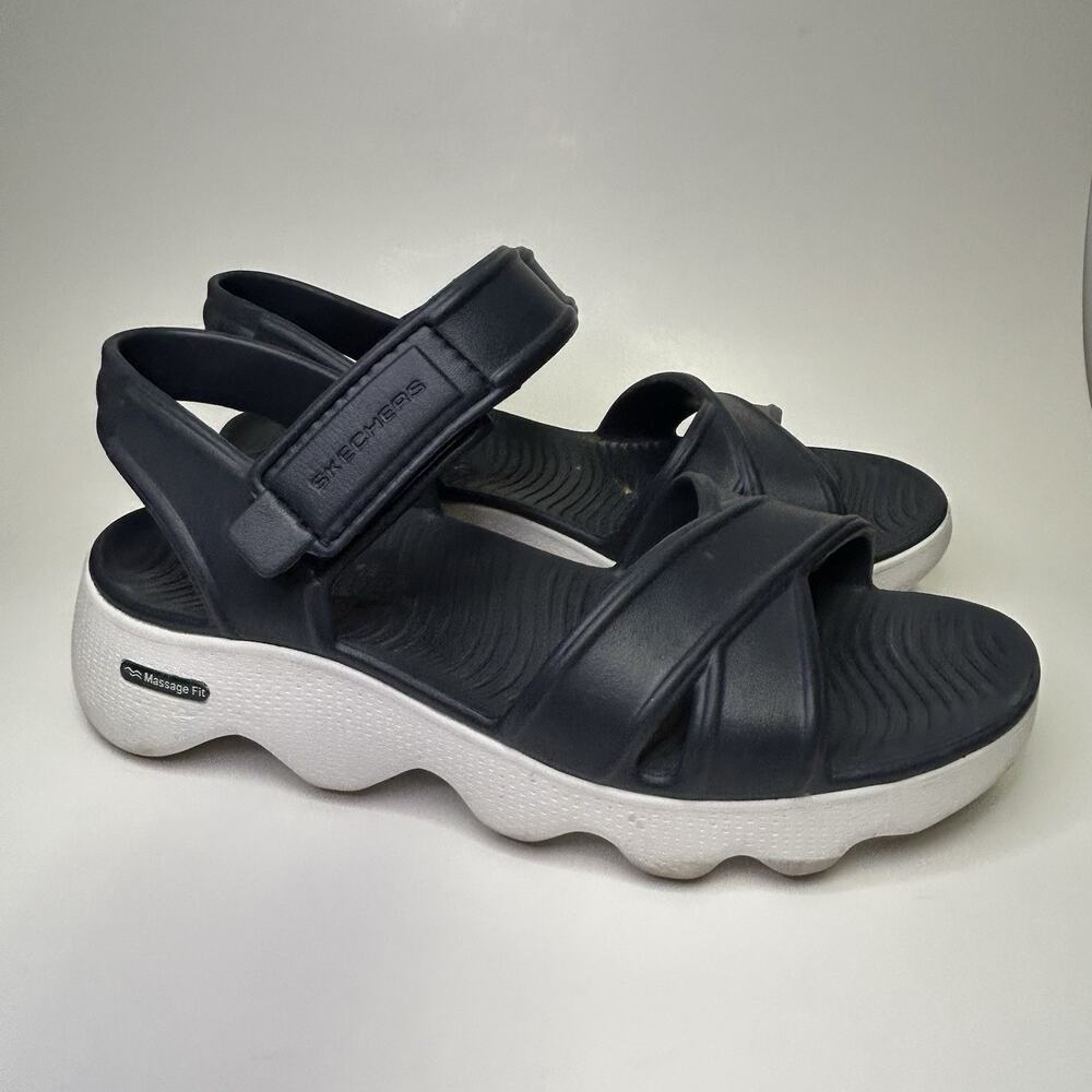 Skechers Sandals Size 10 Womens Foamies Massage Fit Navy Blue Platform Strappy